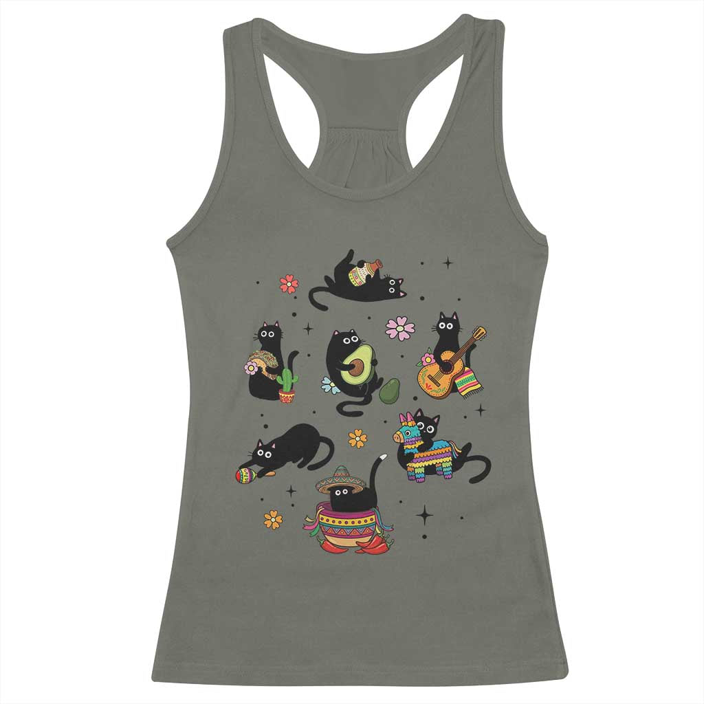 Funny Black Cat Lover Cinco De Mayo Racerback Tank Top Mexican Fiesta Gift TS12 Military Green Print Your Wear