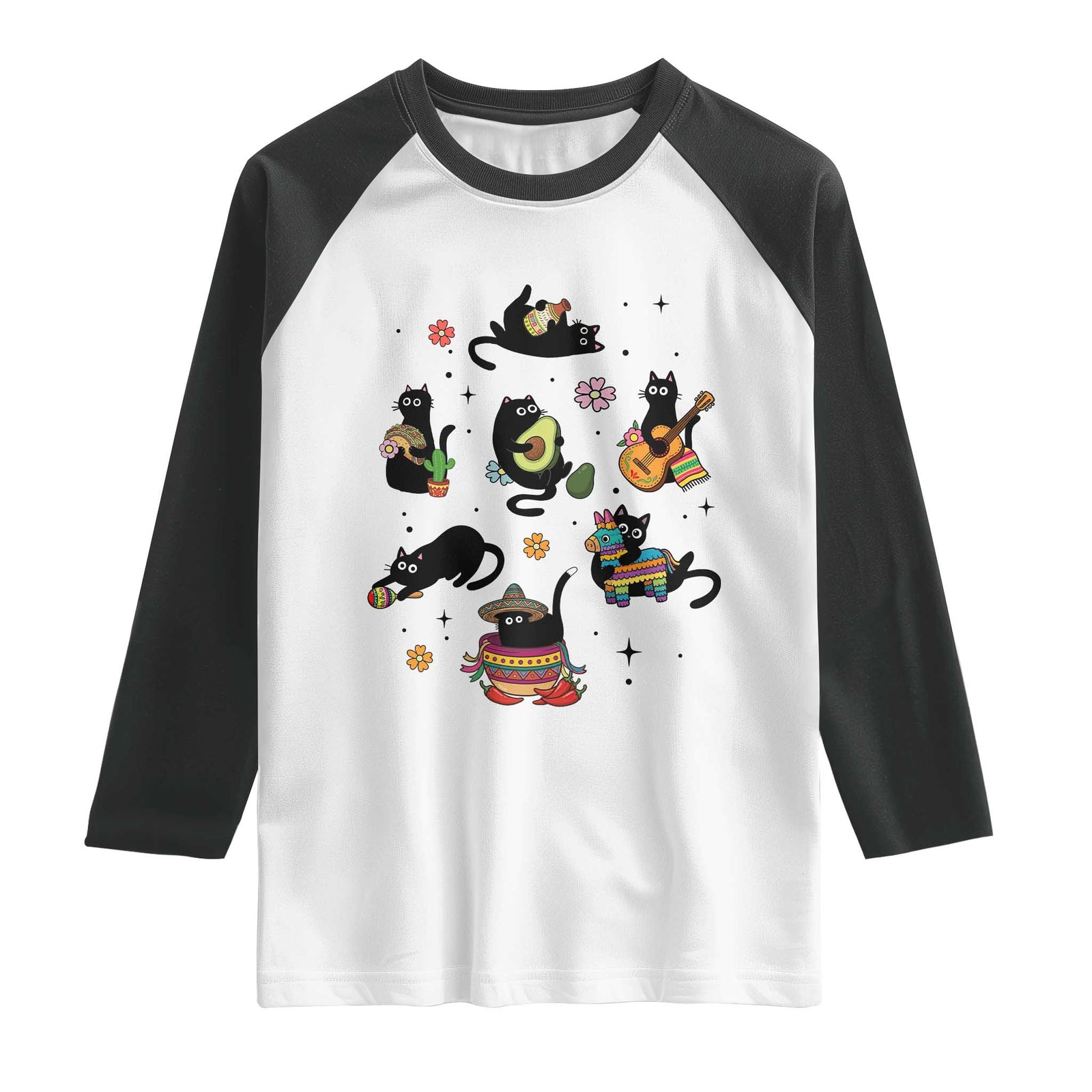 Funny Black Cat Lover Cinco De Mayo Raglan Shirt Mexican Fiesta Gift TS12 White Black Print Your Wear
