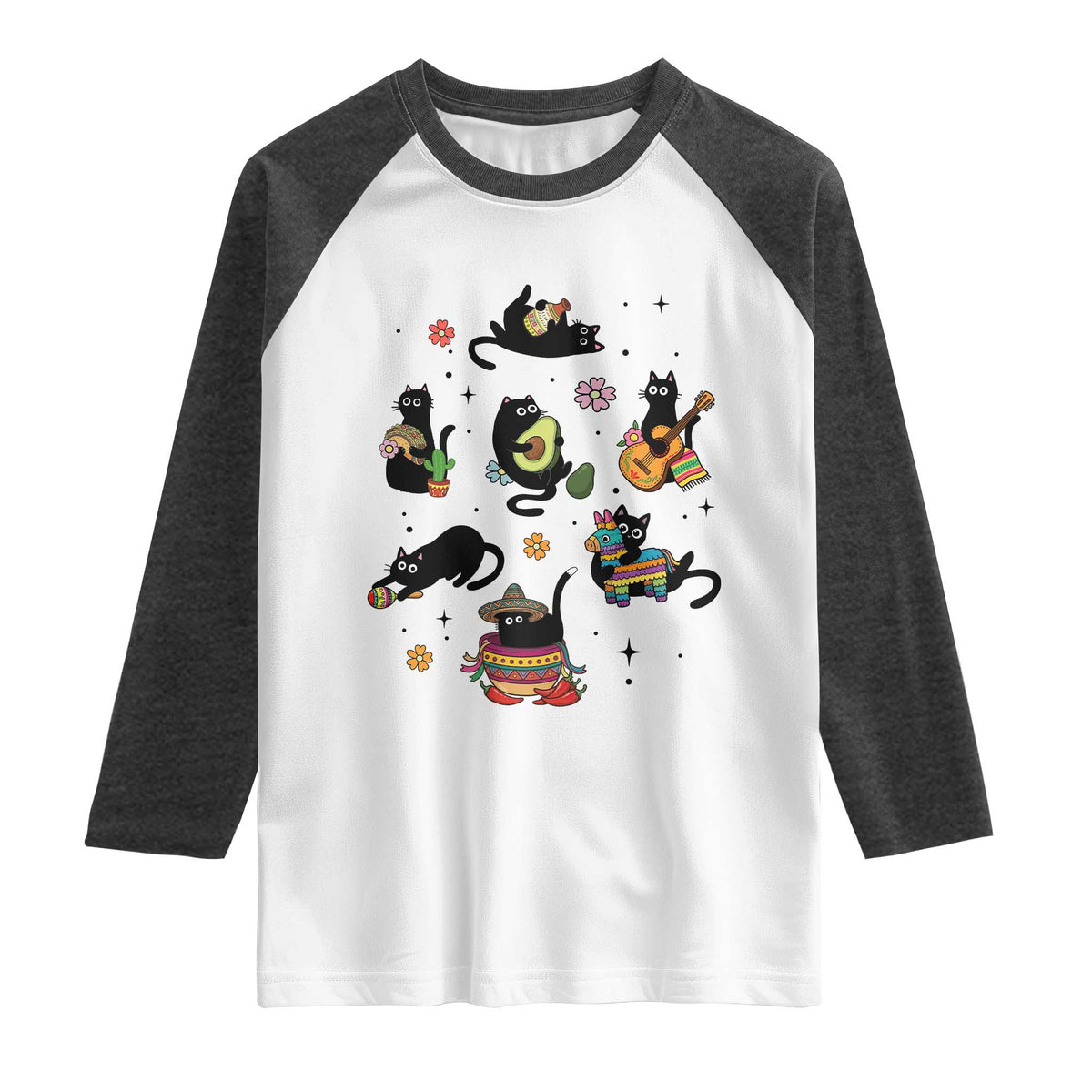 Funny Black Cat Lover Cinco De Mayo Raglan Shirt Mexican Fiesta Gift TS12 White Heather Charcoal Print Your Wear