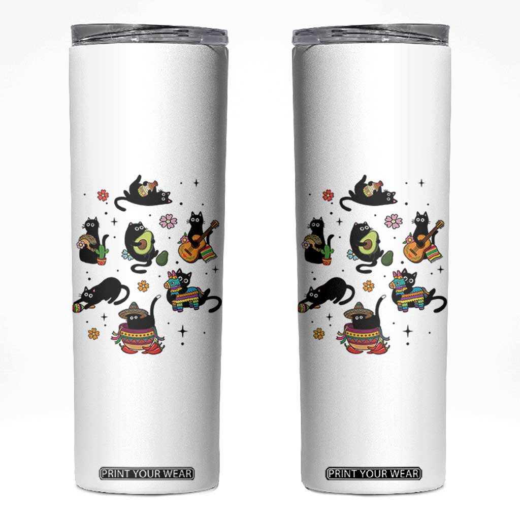 Funny Black Cat Lover Cinco De Mayo Skinny Tumbler Mexican Fiesta Gift TS12 White Print Your Wear