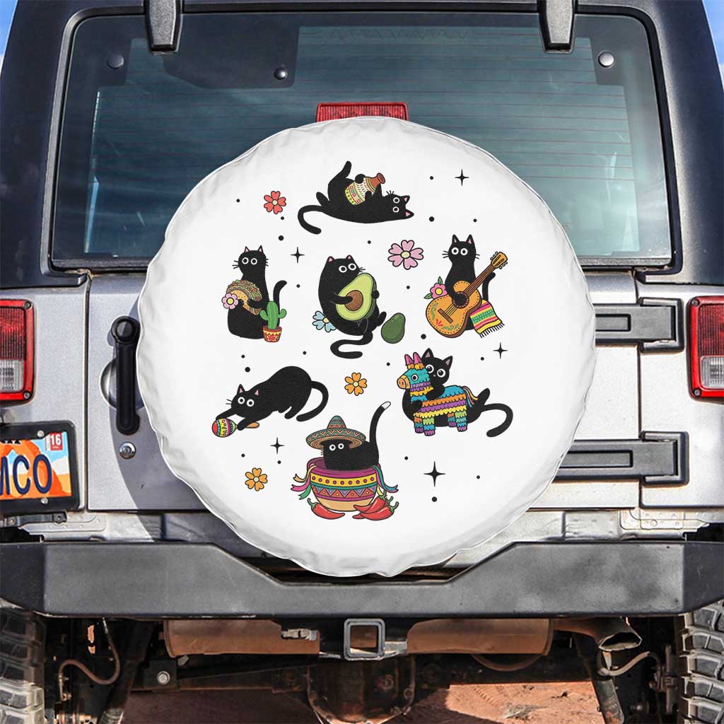 Funny Black Cat Lover Cinco De Mayo Spare Tire Cover Mexican Fiesta Gift TS12 No hole White Print Your Wear