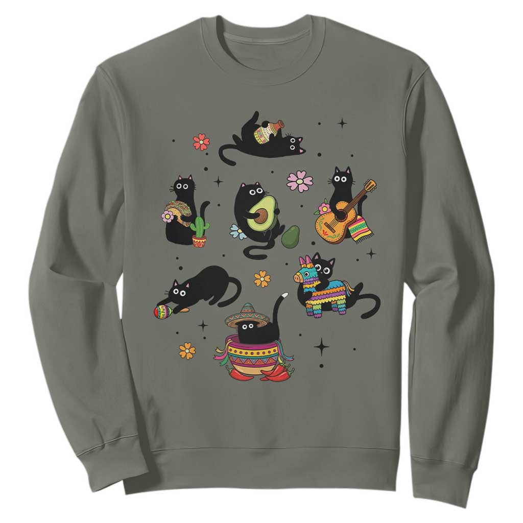 Funny Black Cat Lover Cinco De Mayo Sweatshirt Mexican Fiesta Gift TS12 Military Green Print Your Wear