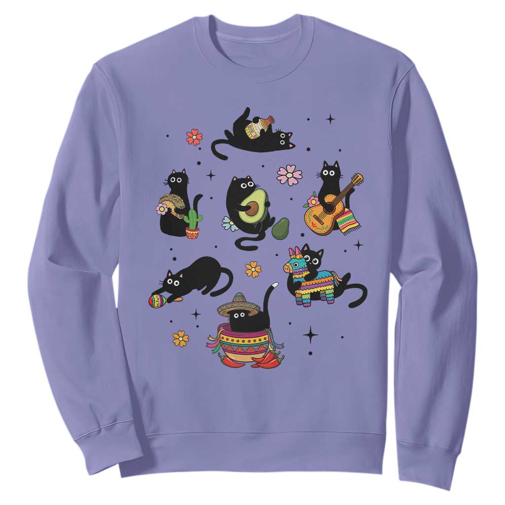 Funny Black Cat Lover Cinco De Mayo Sweatshirt Mexican Fiesta Gift TS12 Violet Print Your Wear