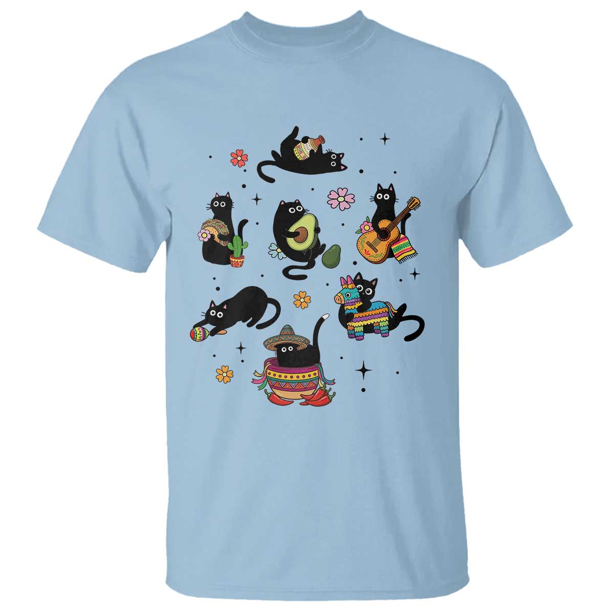 Funny Black Cat Lover Cinco De Mayo T Shirt Mexican Fiesta Gift TS12 Light Blue Print Your Wear