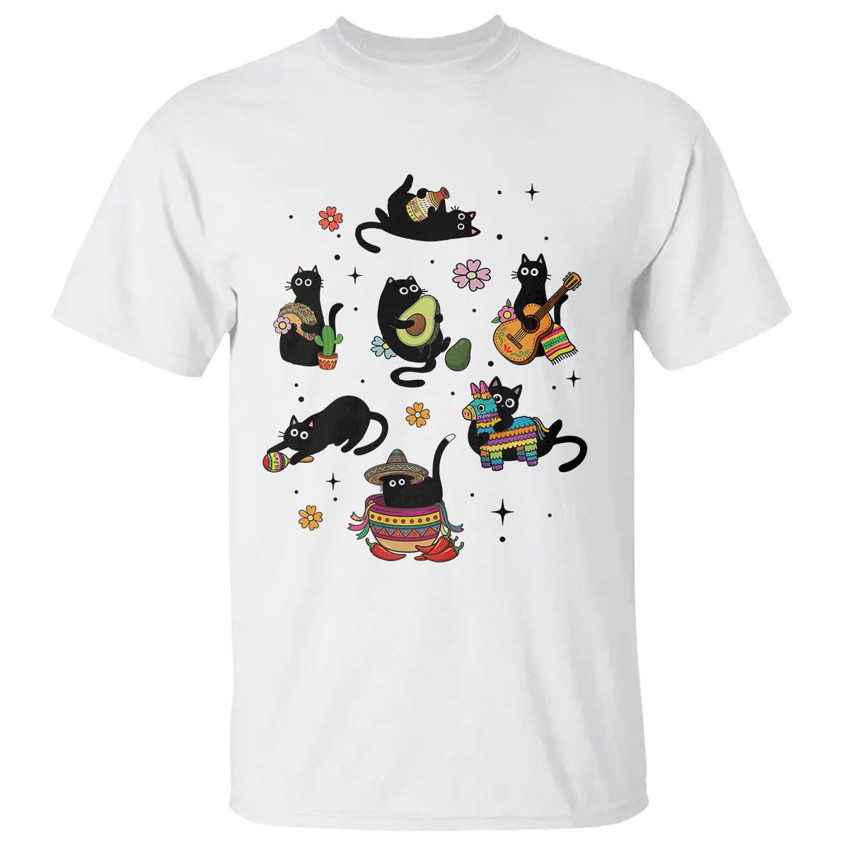 Funny Black Cat Lover Cinco De Mayo T Shirt Mexican Fiesta Gift TS12 White Print Your Wear