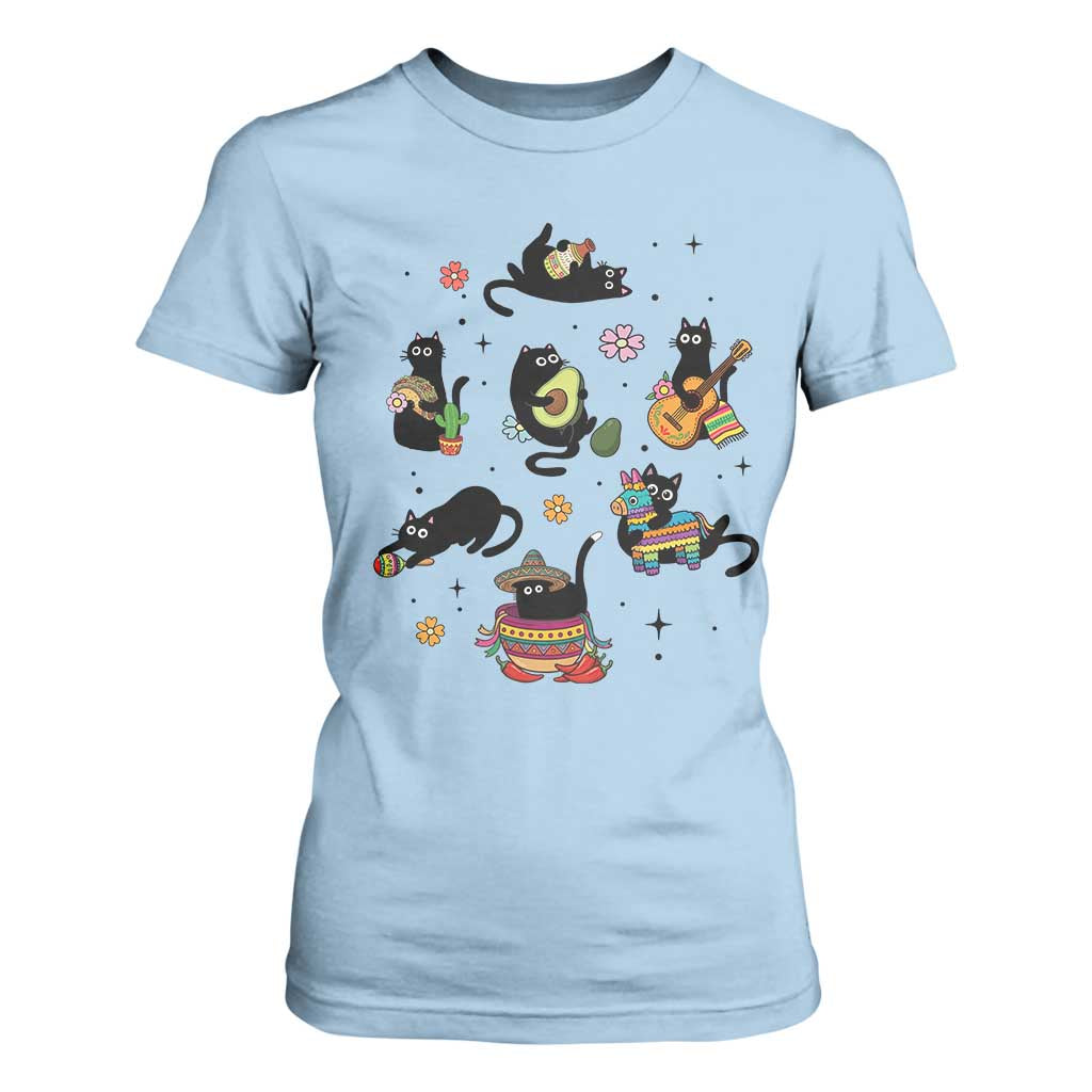 Funny Black Cat Lover Cinco De Mayo T Shirt For Women Mexican Fiesta Gift TS12 Light Blue Print Your Wear