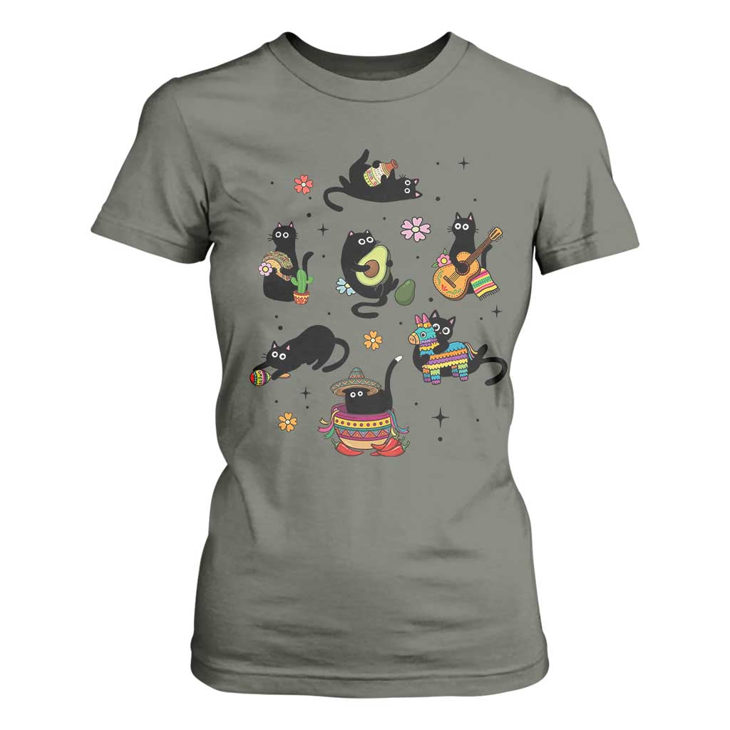 Funny Black Cat Lover Cinco De Mayo T Shirt For Women Mexican Fiesta Gift TS12 Military Green Print Your Wear