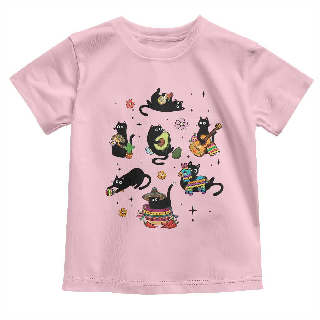 Funny Black Cat Lover Cinco De Mayo Toddler T Shirt Mexican Fiesta Gift TS12 Light Pink Print Your Wear