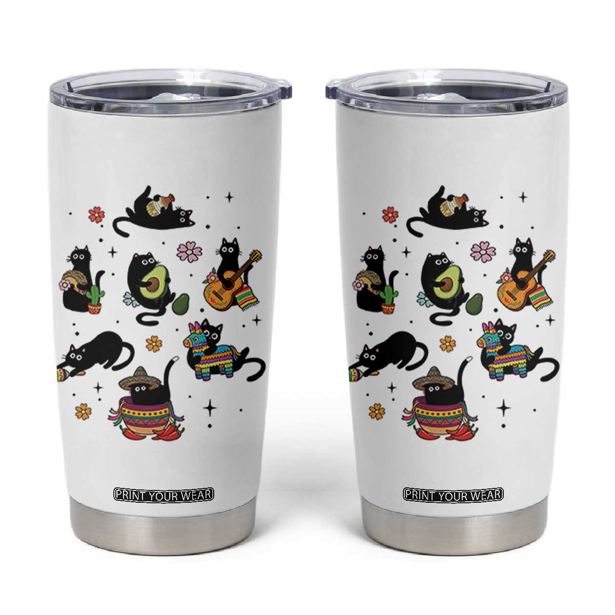 Funny Black Cat Lover Cinco De Mayo Tumbler Cup Mexican Fiesta Gift TS12 White Print Your Wear