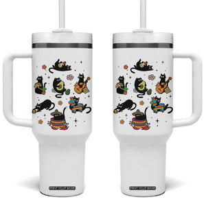 Funny Black Cat Lover Cinco De Mayo Tumbler With Handle Mexican Fiesta Gift TS12 One Size: 40 oz White Print Your Wear