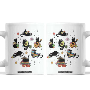 Funny Black Cat Lover Cinco De Mayo Coffee Mug Mexican Fiesta Gift TS12 White Print Your Wear