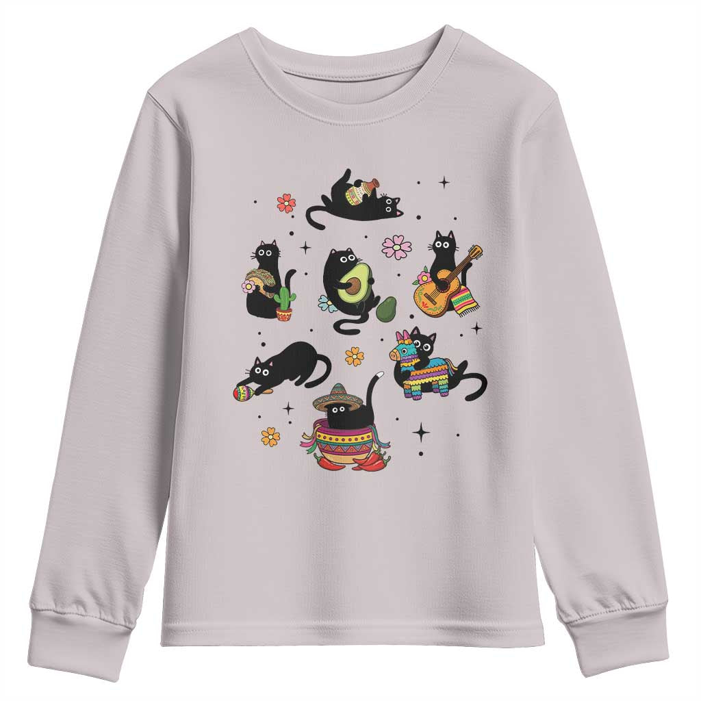 Funny Black Cat Lover Cinco De Mayo Youth Sweatshirt Mexican Fiesta Gift TS12 Ice Gray Print Your Wear