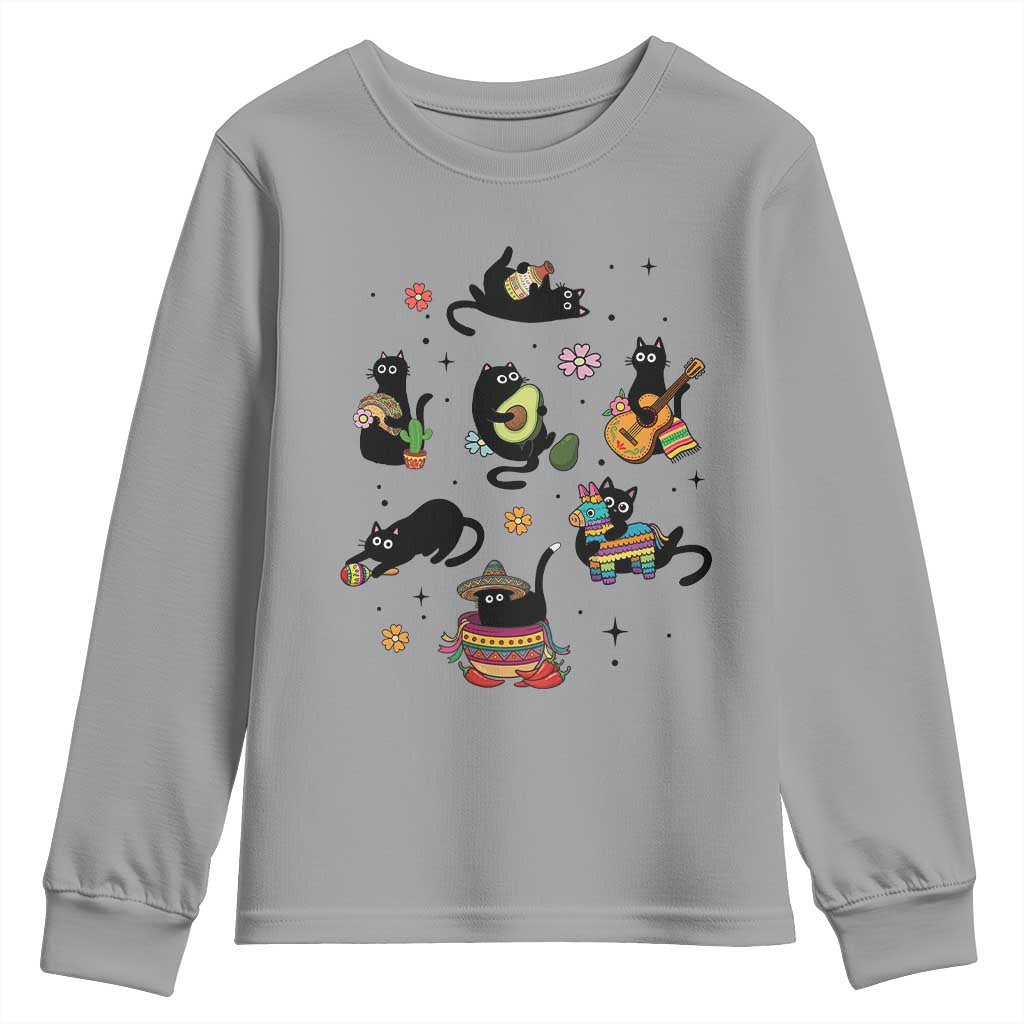 Funny Black Cat Lover Cinco De Mayo Youth Sweatshirt Mexican Fiesta Gift TS12 Sport Gray Print Your Wear