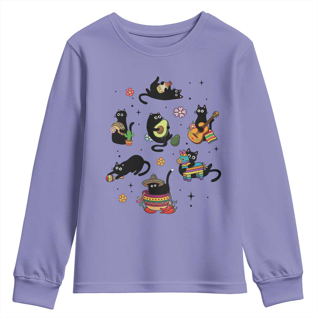 Funny Black Cat Lover Cinco De Mayo Youth Sweatshirt Mexican Fiesta Gift TS12 Violet Print Your Wear