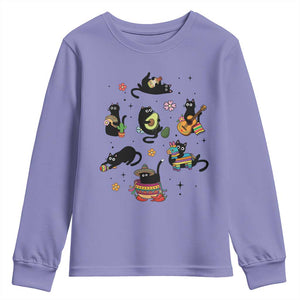 Funny Black Cat Lover Cinco De Mayo Youth Sweatshirt Mexican Fiesta Gift TS12 Violet Print Your Wear