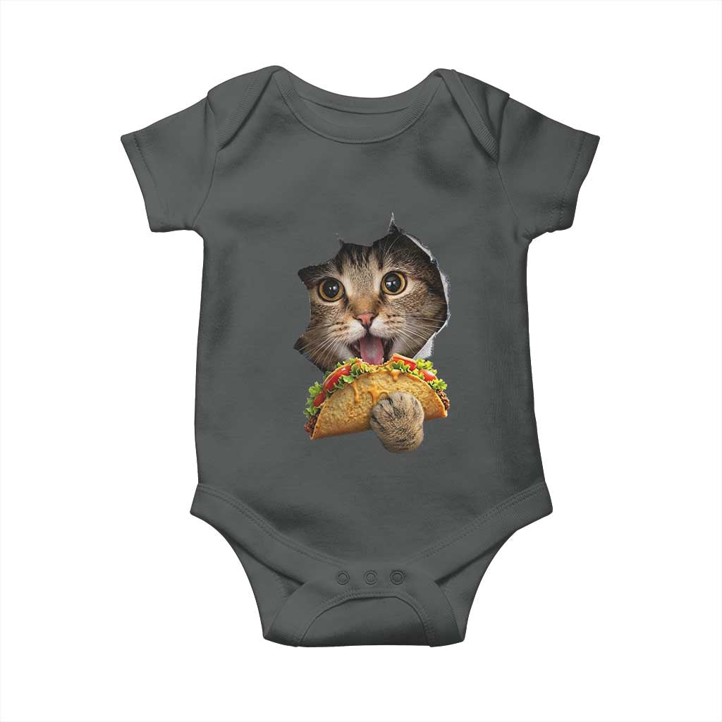 Funny Cat Eating Taco Baby Onesie Mexican Food Lover Gift TS12 Dark Heather Print Your Wear