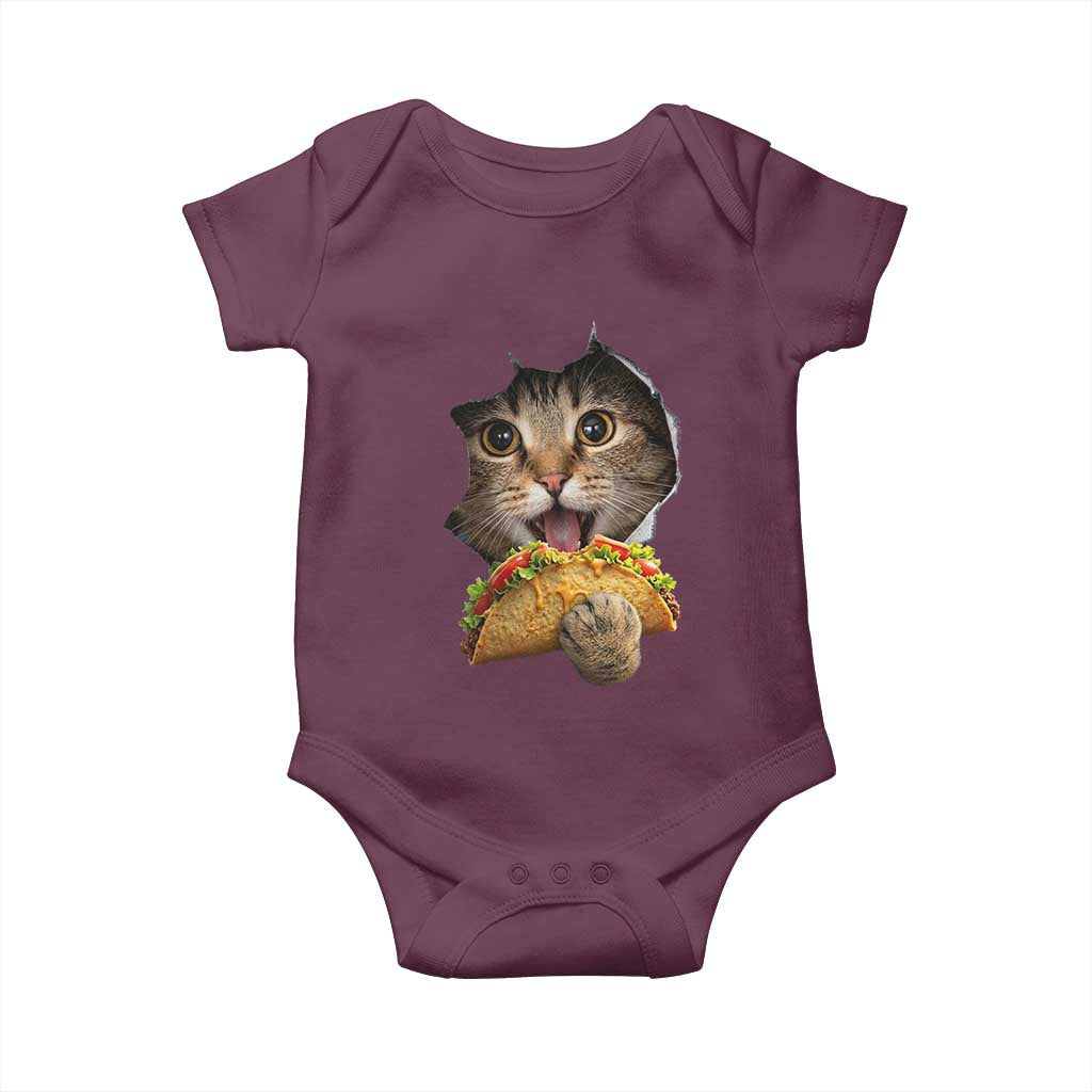Funny Cat Eating Taco Baby Onesie Mexican Food Lover Gift TS12 Maroon Print Your Wear
