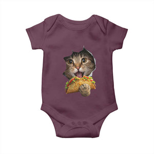 Funny Cat Eating Taco Baby Onesie Mexican Food Lover Gift TS12 Maroon Print Your Wear