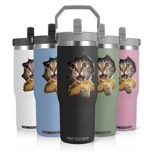 Funny Cat Eating Taco Flip Straw Tumbler Mexican Food Lover Gift TS12 Print Your Wear