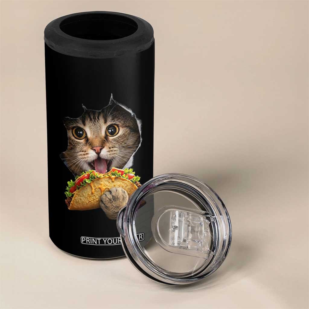 Funny Cat Eating Taco 4 in 1 Can Cooler Tumbler Mexican Food Lover Gift TS12 Print Your Wear