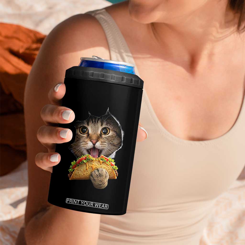 Funny Cat Eating Taco 4 in 1 Can Cooler Tumbler Mexican Food Lover Gift TS12 Print Your Wear