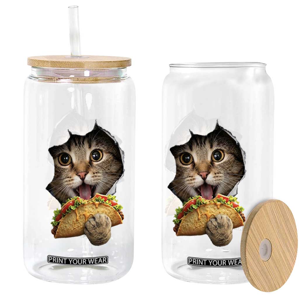 Funny Cat Eating Taco Glass Can Mexican Food Lover Gift TS12 Print Your Wear