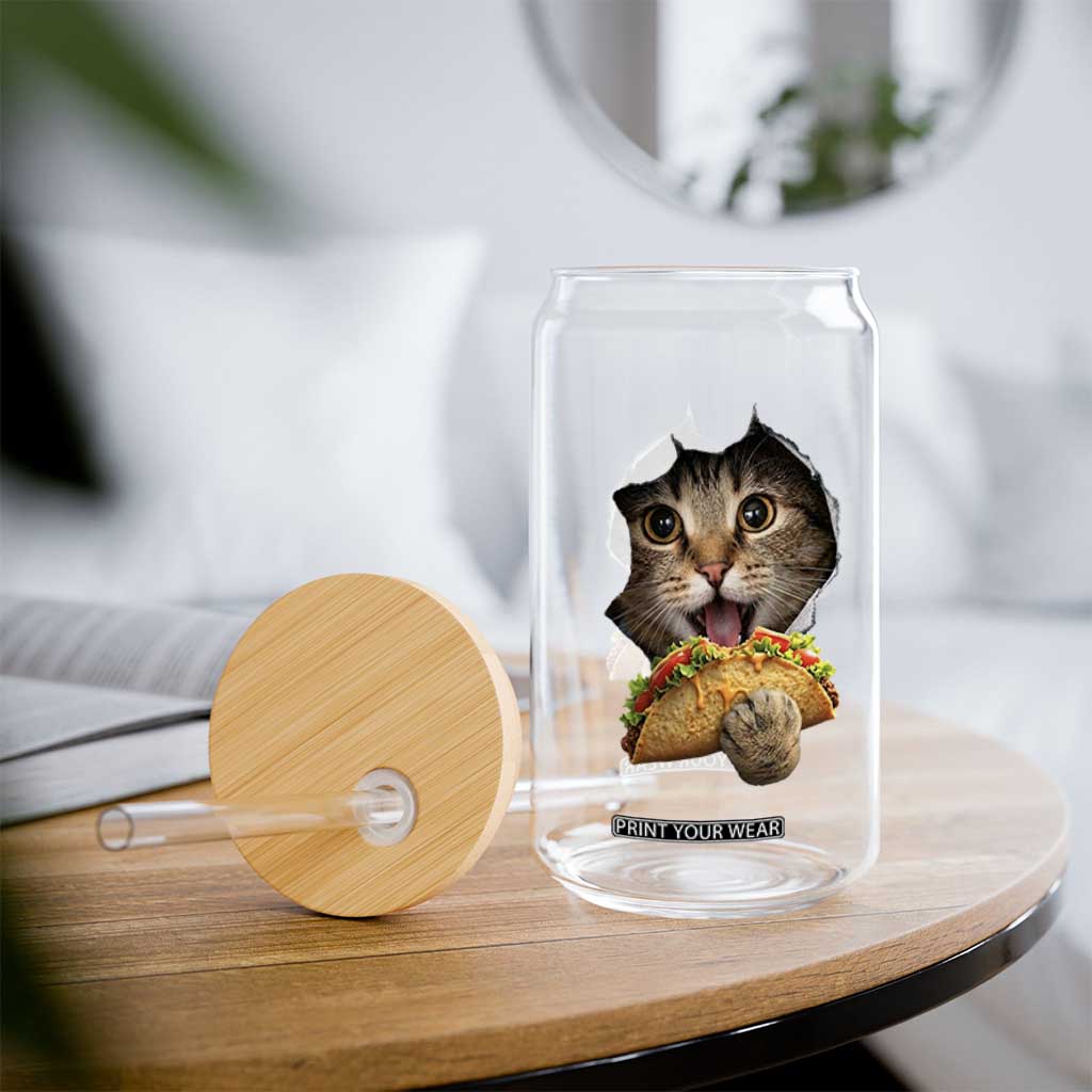 Funny Cat Eating Taco Glass Can Mexican Food Lover Gift TS12 Print Your Wear