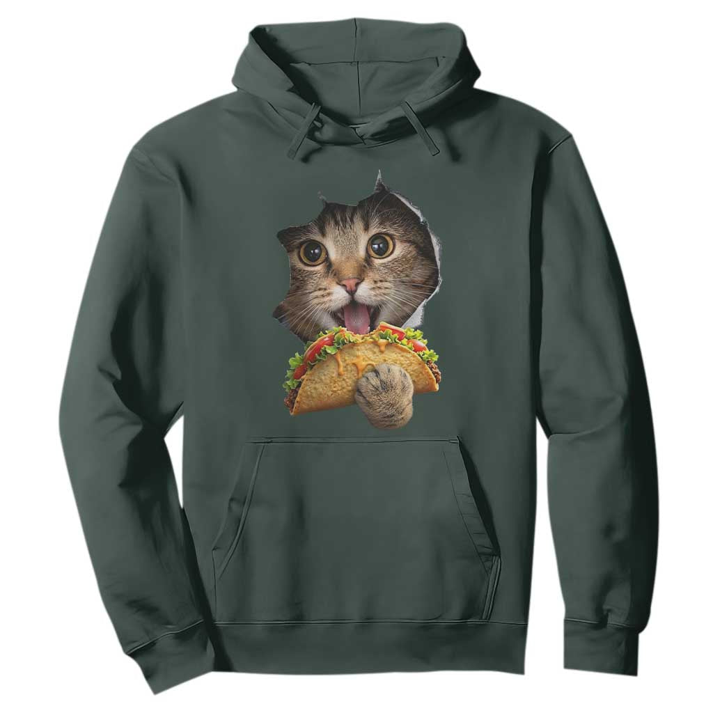 Funny Cat Eating Taco Hoodie Mexican Food Lover Gift TS12 Dark Forest Green Print Your Wear