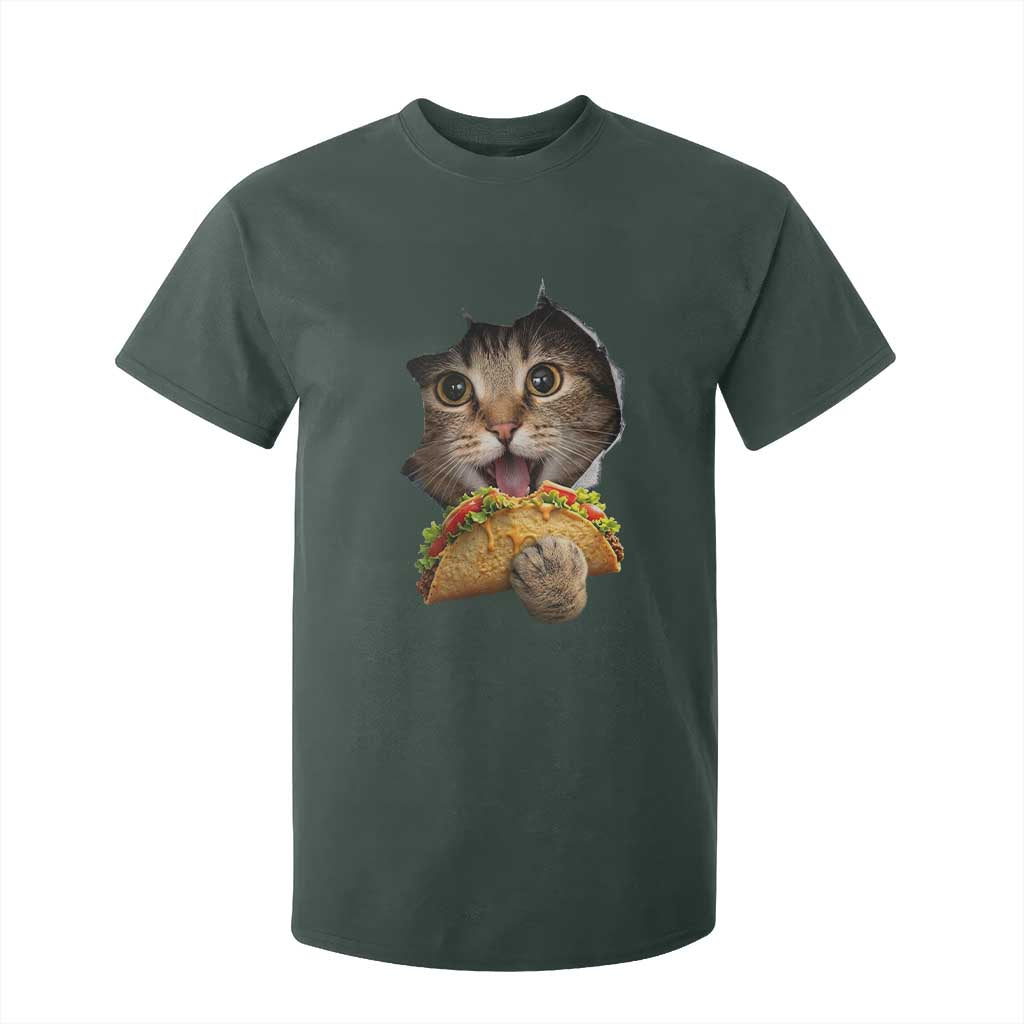 Funny Cat Eating Taco T Shirt For Kid Mexican Food Lover Gift TS12 Dark Forest Green Print Your Wear