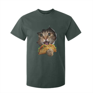Funny Cat Eating Taco T Shirt For Kid Mexican Food Lover Gift TS12 Dark Forest Green Print Your Wear