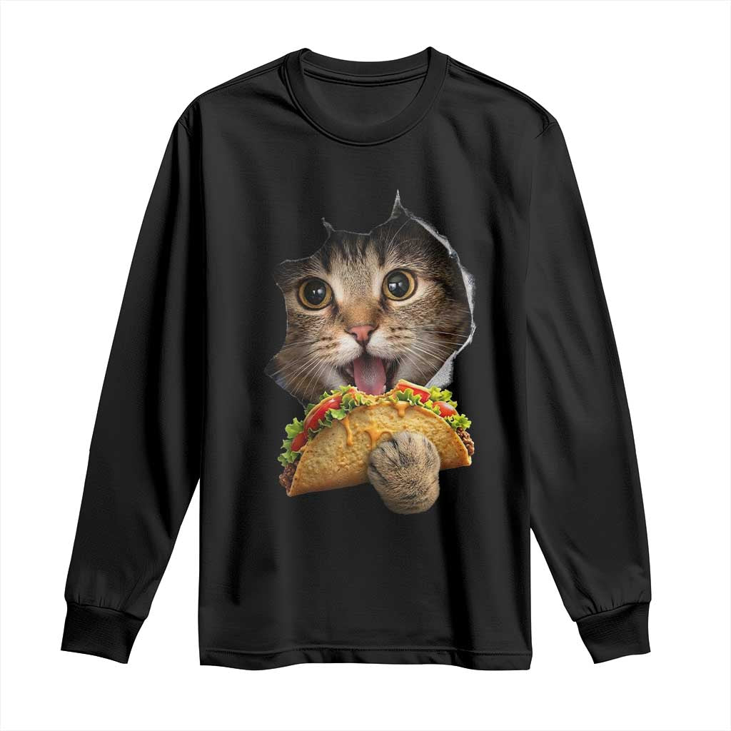 Funny Cat Eating Taco Long Sleeve Shirt Mexican Food Lover Gift TS12 Black Print Your Wear