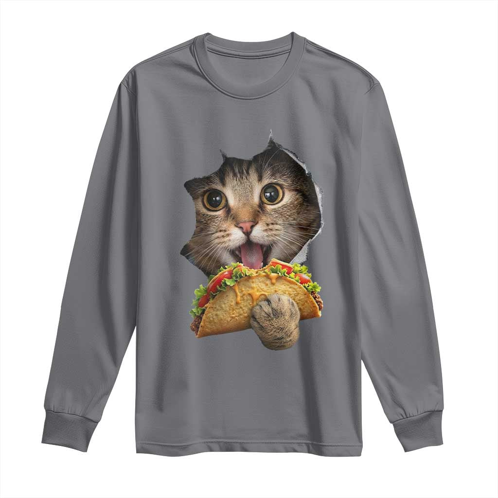 Funny Cat Eating Taco Long Sleeve Shirt Mexican Food Lover Gift TS12 Charcoal Print Your Wear
