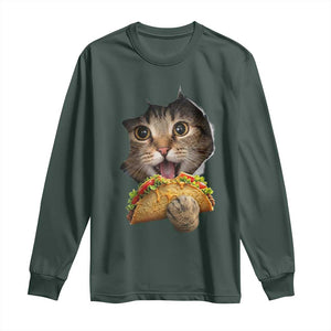 Funny Cat Eating Taco Long Sleeve Shirt Mexican Food Lover Gift TS12 Dark Forest Green Print Your Wear
