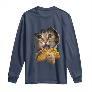 Funny Cat Eating Taco Long Sleeve Shirt Mexican Food Lover Gift TS12 Navy Print Your Wear