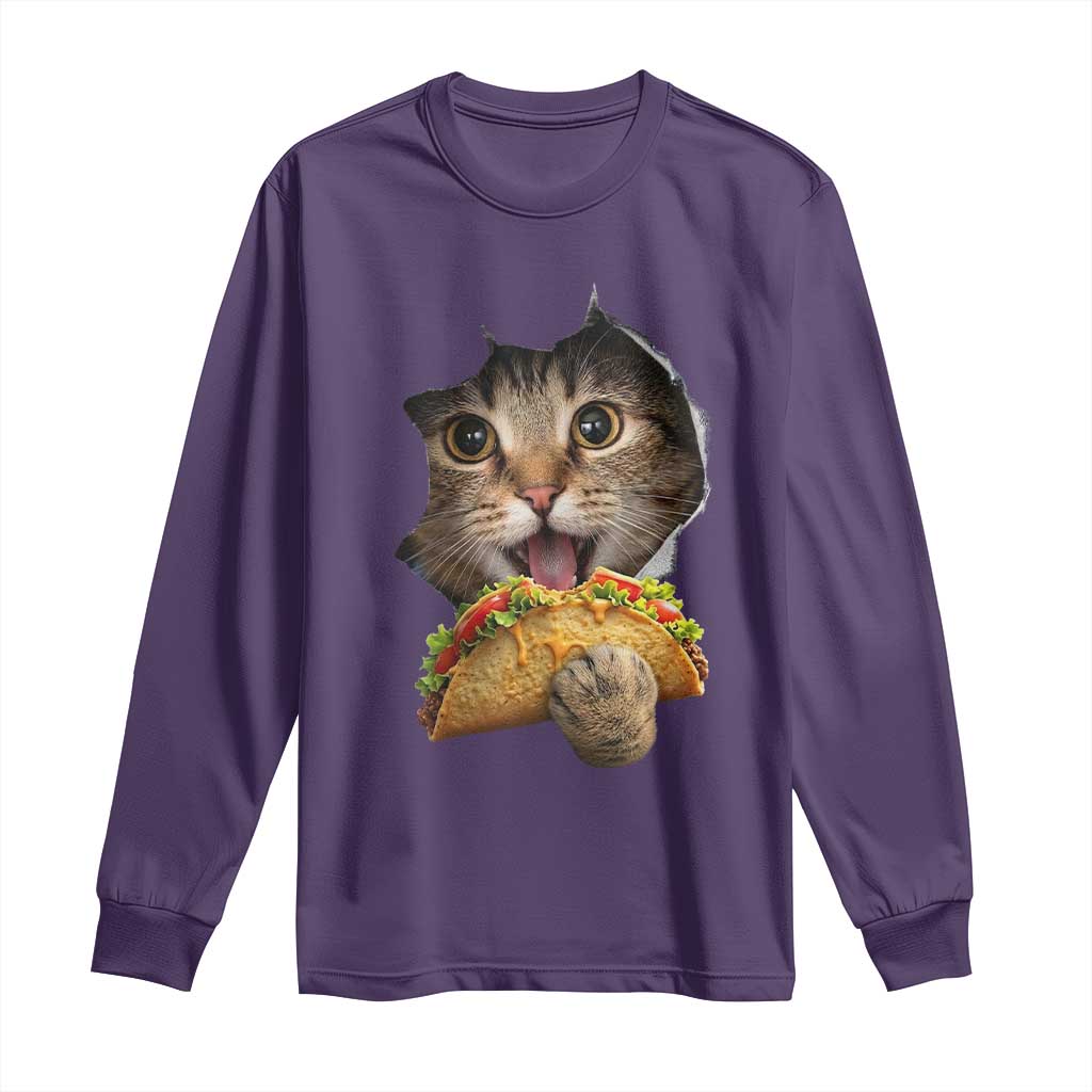 Funny Cat Eating Taco Long Sleeve Shirt Mexican Food Lover Gift TS12 Purple Print Your Wear