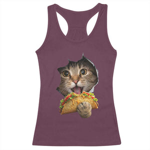 Funny Cat Eating Taco Racerback Tank Top Mexican Food Lover Gift TS12 Maroon Print Your Wear