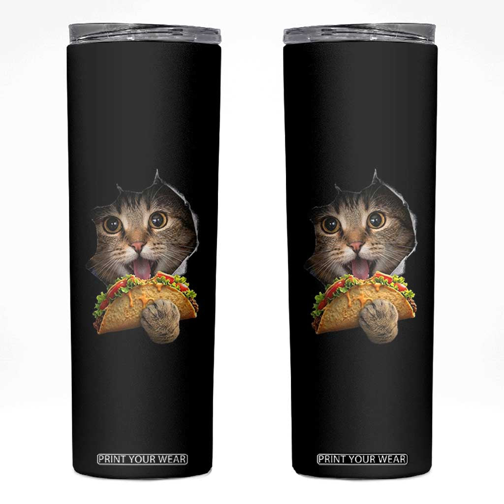 Funny Cat Eating Taco Skinny Tumbler Mexican Food Lover Gift TS12 Black Print Your Wear