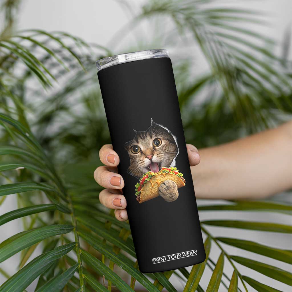 Funny Cat Eating Taco Skinny Tumbler Mexican Food Lover Gift TS12 Print Your Wear