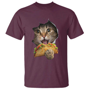 Funny Cat Eating Taco T Shirt Mexican Food Lover Gift TS12 Maroon Print Your Wear