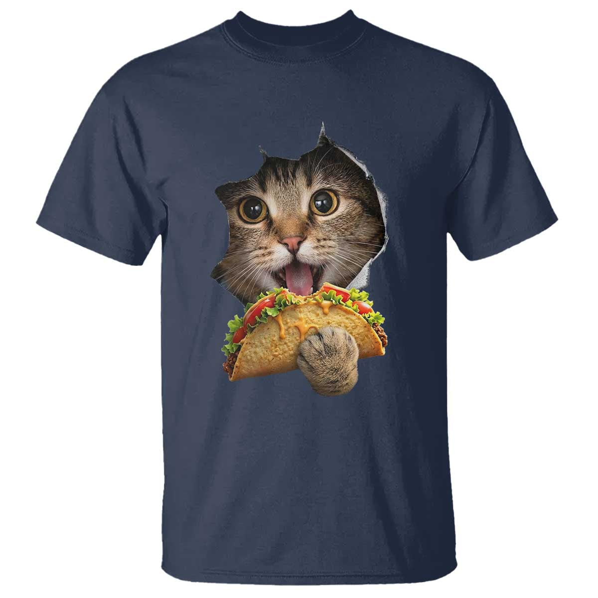 Funny Cat Eating Taco T Shirt Mexican Food Lover Gift TS12 Navy Print Your Wear