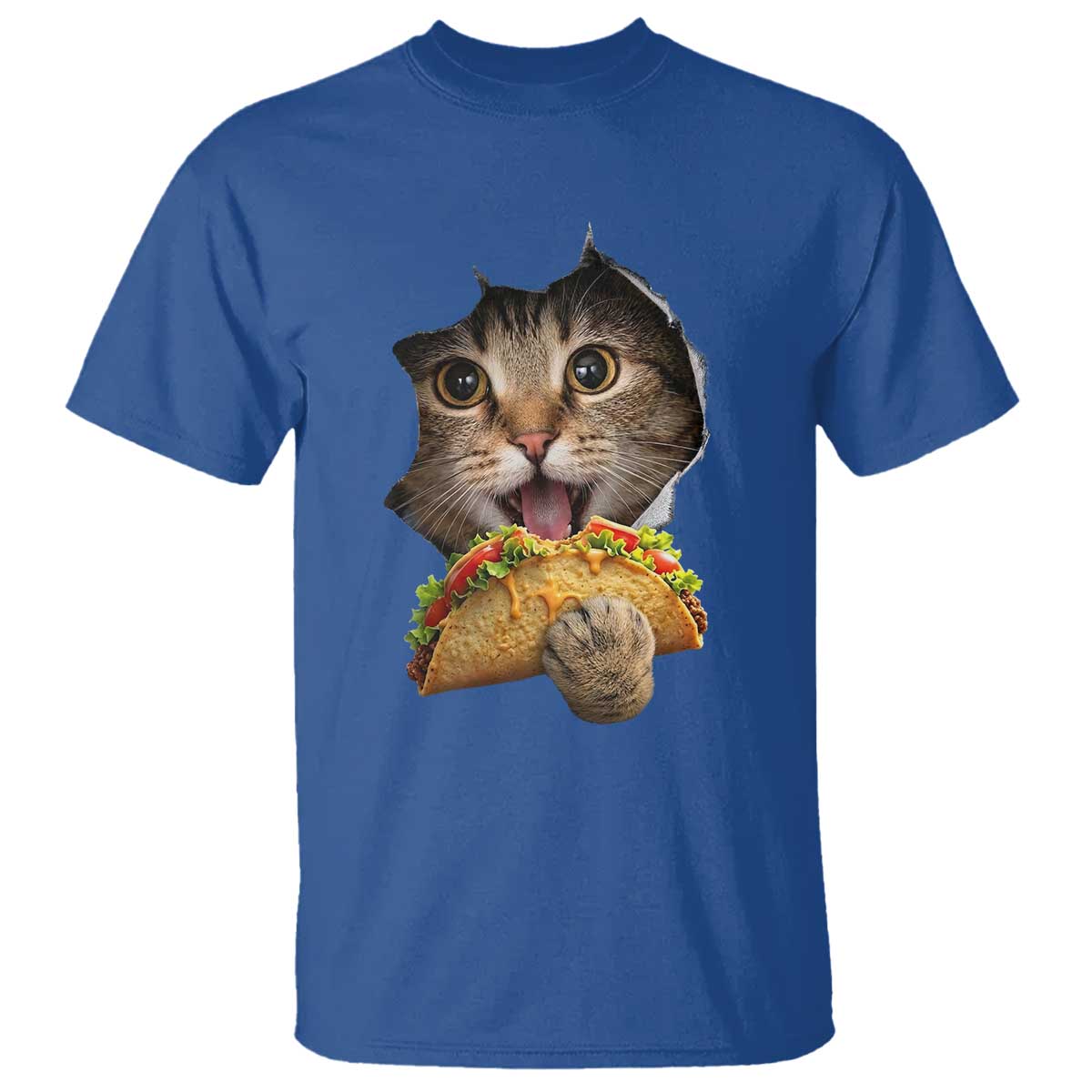 Funny Cat Eating Taco T Shirt Mexican Food Lover Gift TS12 Royal Blue Print Your Wear