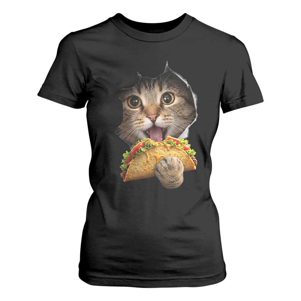 Funny Cat Eating Taco T Shirt For Women Mexican Food Lover Gift TS12 Black Print Your Wear