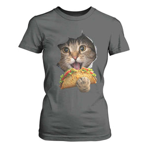 Funny Cat Eating Taco T Shirt For Women Mexican Food Lover Gift TS12 Dark Heather Print Your Wear