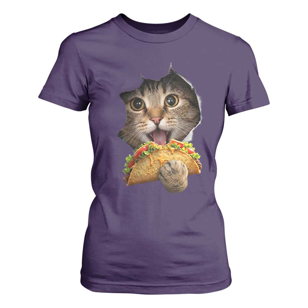 Funny Cat Eating Taco T Shirt For Women Mexican Food Lover Gift TS12 Purple Print Your Wear