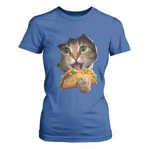 Funny Cat Eating Taco T Shirt For Women Mexican Food Lover Gift TS12 Royal Blue Print Your Wear