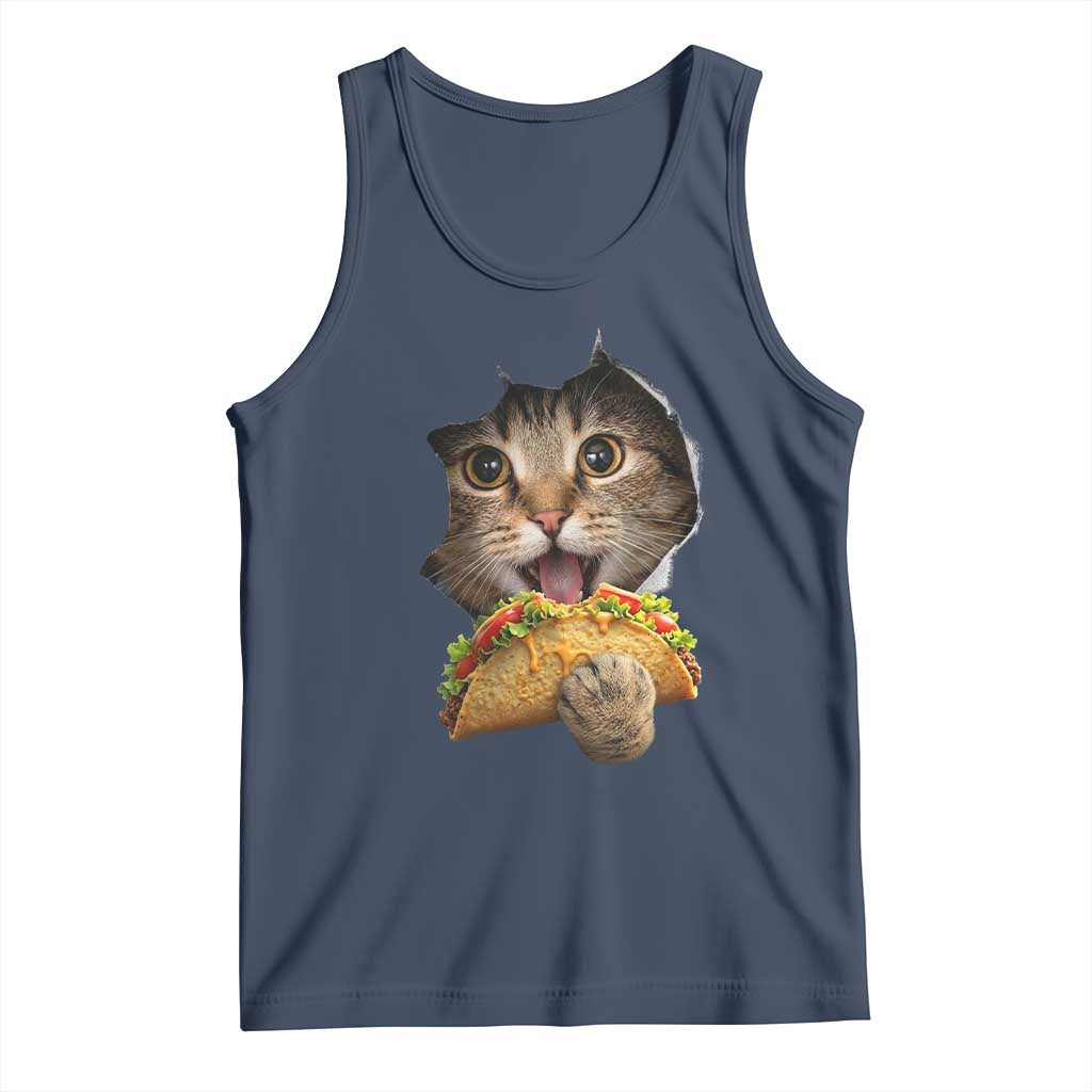 Funny Cat Eating Taco Tank Top Mexican Food Lover Gift TS12 Navy Print Your Wear