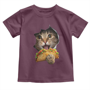Funny Cat Eating Taco Toddler T Shirt Mexican Food Lover Gift TS12 Maroon Print Your Wear