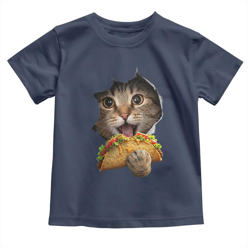 Funny Cat Eating Taco Toddler T Shirt Mexican Food Lover Gift TS12 Navy Print Your Wear