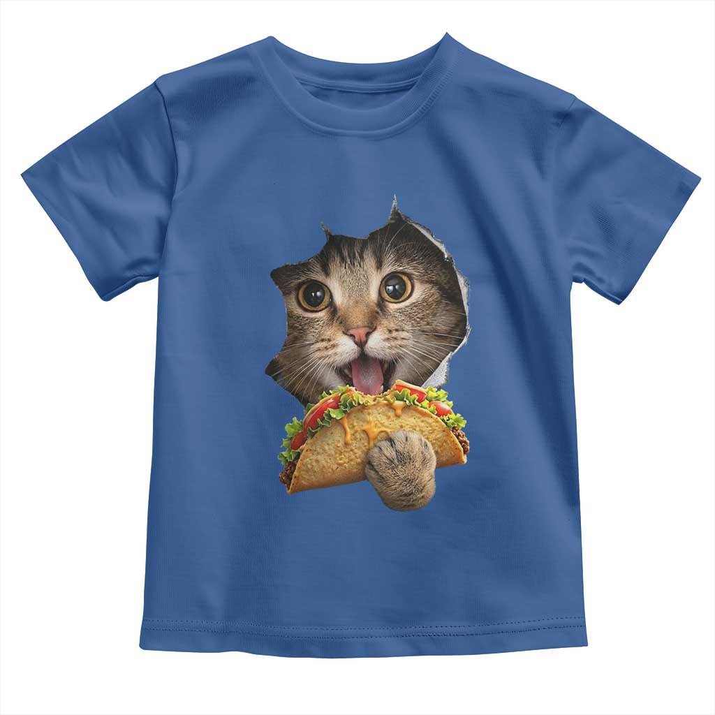 Funny Cat Eating Taco Toddler T Shirt Mexican Food Lover Gift TS12 Royal Blue Print Your Wear