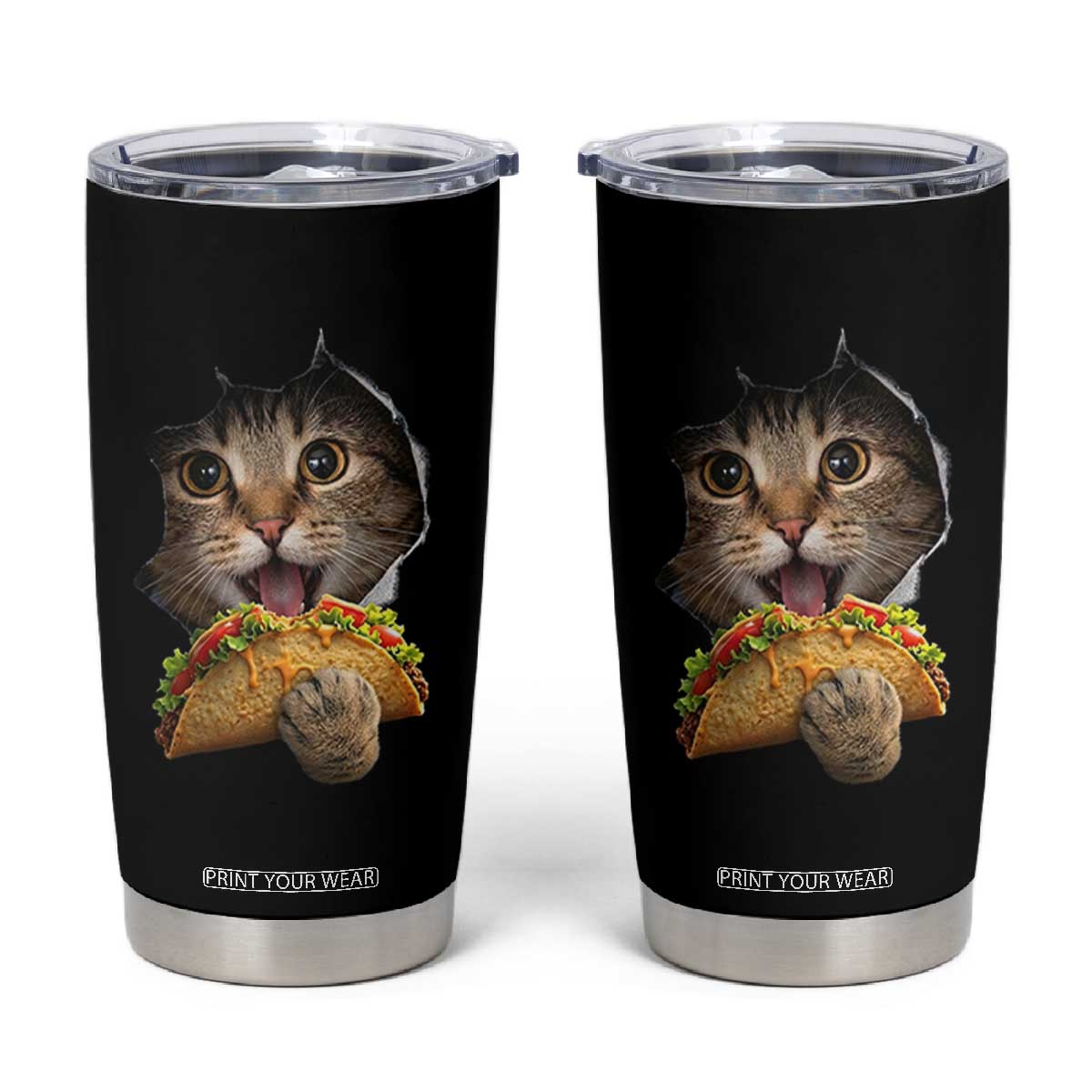 Funny Cat Eating Taco Tumbler Cup Mexican Food Lover Gift TS12 Black Print Your Wear